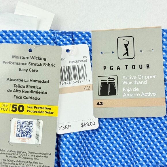 PGA Tour Men's Active Gripper Waistband UPF 50 Stretch Blue Shorts Size 42 NWT - Picture 5 of 11